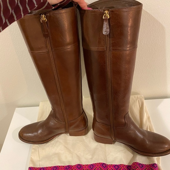 Tory Burch Kieran Leather Logo Riding Boots - Picture 4 of 8